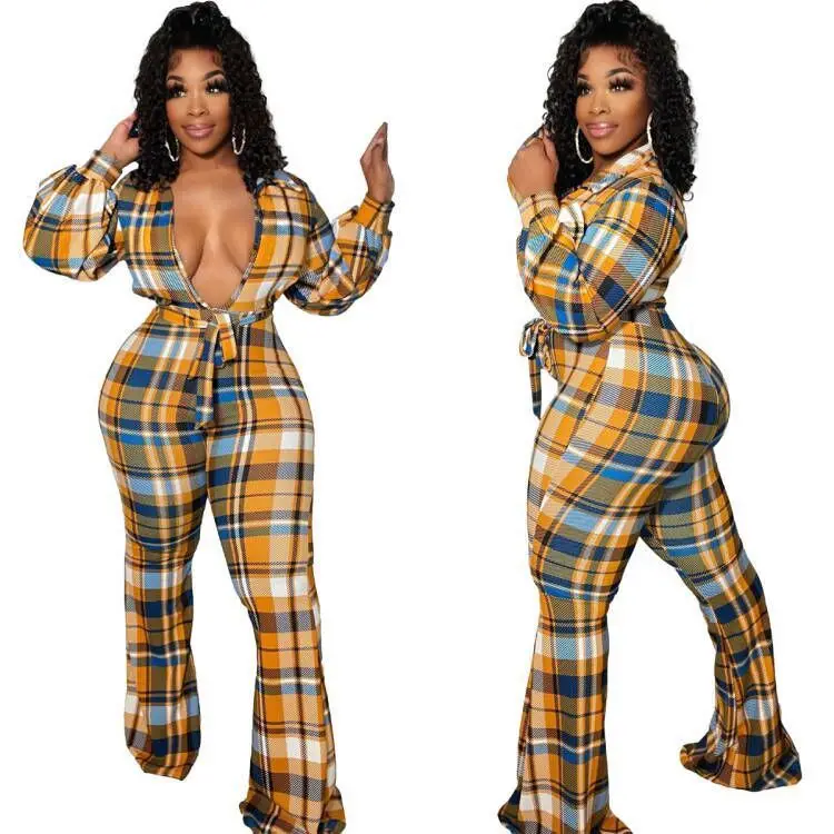 long sleeve plaid jumpsuit