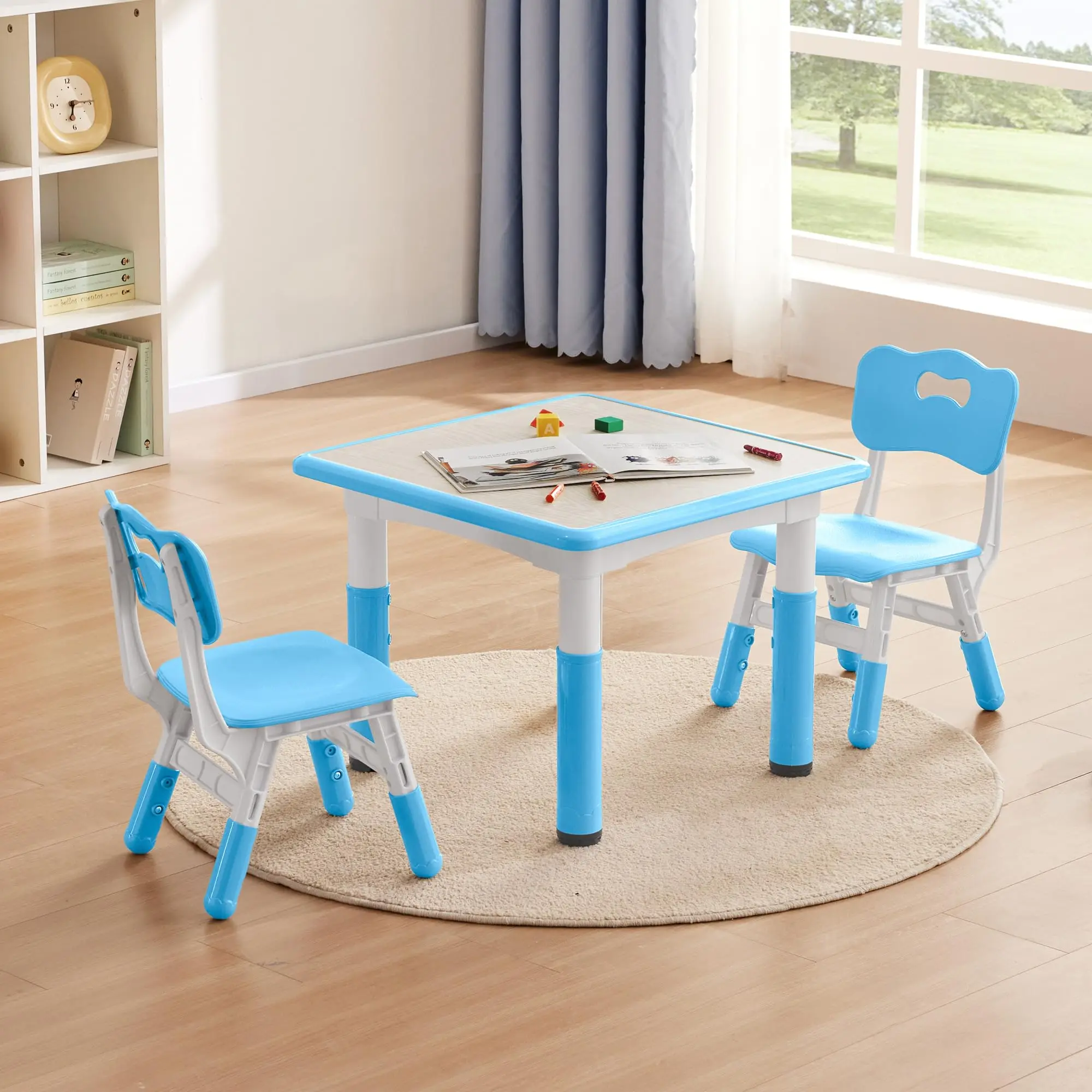 Kindergarten Table and Chair Set,Plastic Baby Table Chairs,Tabletop Graffiti Height Adjustable Study Desk Kids Daycare Furniture
