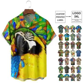 Men Casual Button Up Shirt Custom Print 100% Cotton Fabric Hawaiian Short Sleeve Shirt