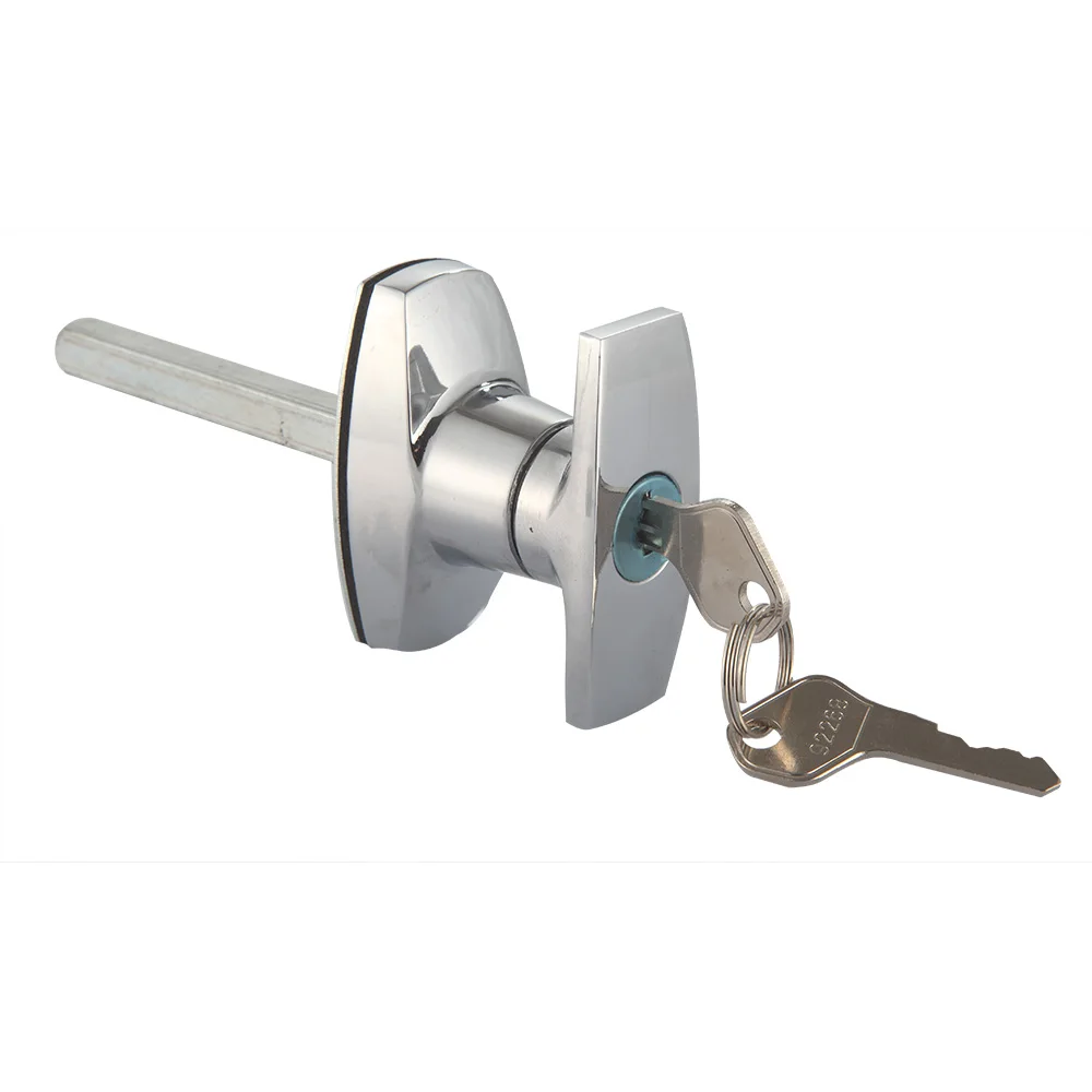 T Shape Silver Chrome Plated Surface Steel Interior Rotating Shaft Window Handle Lock Set