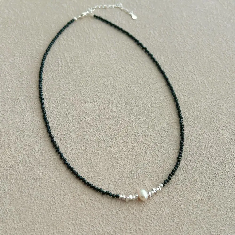 KAKODIY Luxury 925 Sterling Silver Natural Black Crystal Beaded Chain Women's Pearl Necklace detail 7
