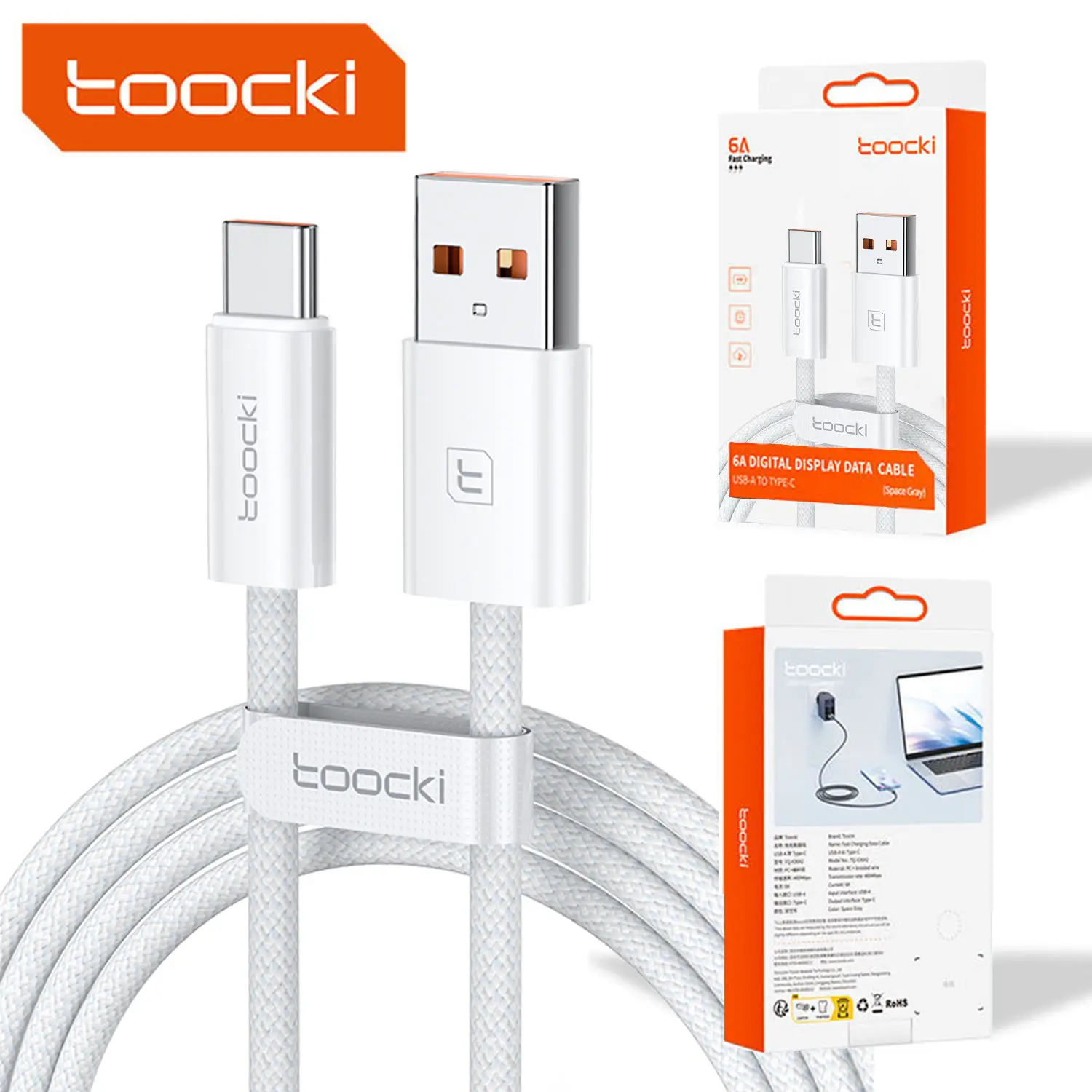 Toocki Usb C Data Cable Wire Roll 4 Core Usb Type C Cable 3A Fast Charging Cable Usb Tipo C for Samsung Phone