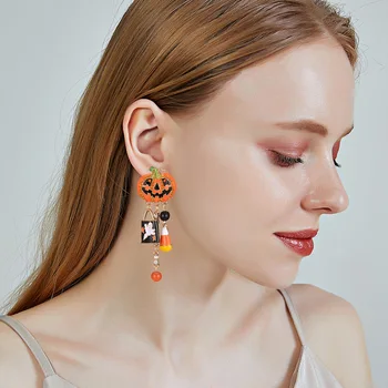 2020 Halloween pumpkin earrings and Christmas tree Earrings Fashion Exaggerated Ladies Flocking Earrings Women