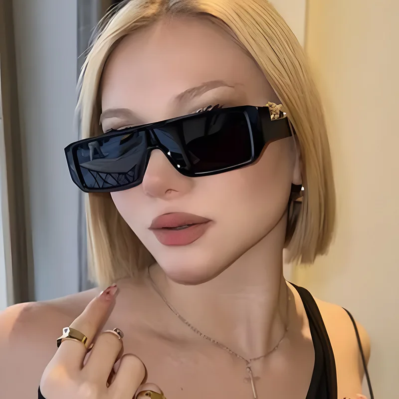 Square Frame Conjoined Narrow Edge Leopard Print Sunglasses New Ins Sunglasses Retro Hip Hop tide Sunglasses Stage Performance