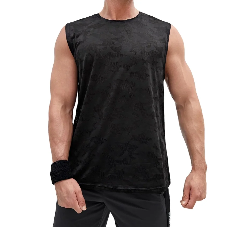 Custom Polyester Elastic Men Tank Top Camouflage Digital Print Quick