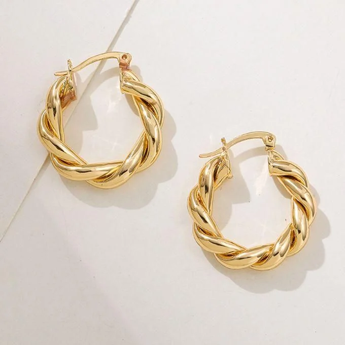 18K Gold Plated Rhodium Polished Cross-Style Twist Hoop Earrings for Women High Polish Fashion Jewelry
