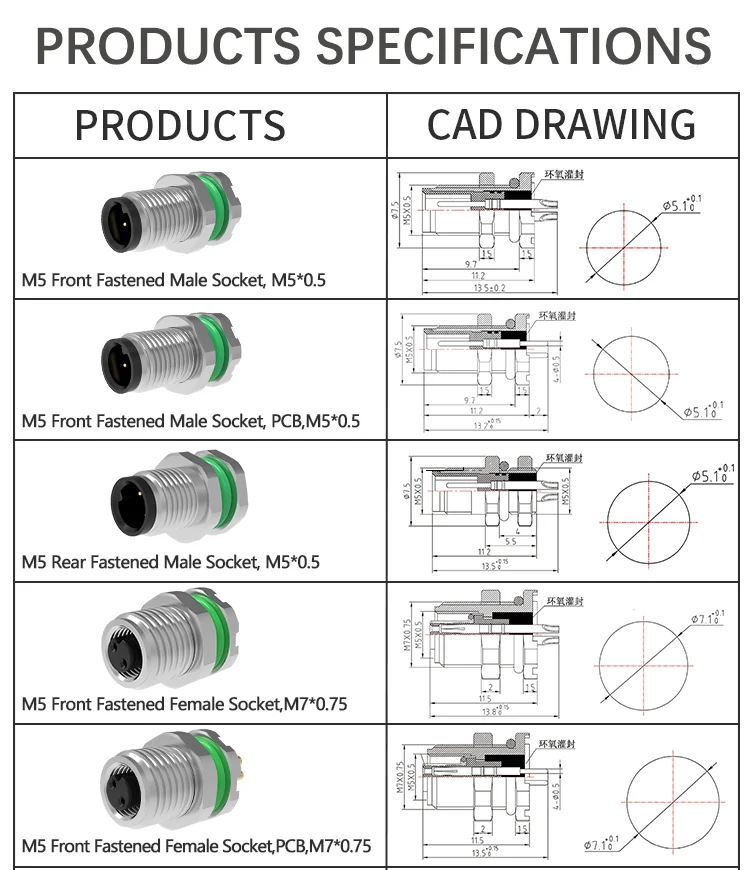Custom Rear Lock Socket Circular Connectors Automotive Wire Assembly Plug Waterproof Electronic Aviation M5 3pin Cable Connector