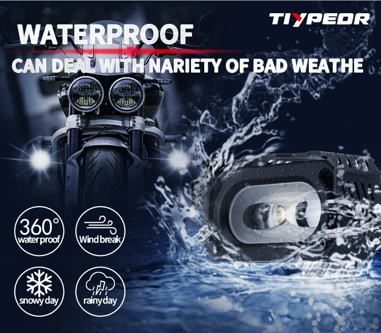 TIYPEOR Auxiliary Headlight Spotlight for Motorbike Fog Light Motorcycle Super Bright High Power Headlamp IPX8 Waterproof factory