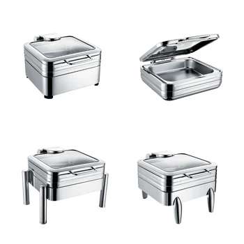 YD-402 6L Stainless Steel Oblong Hydraulic Chafing Dish Buffet Set Buffet Food Warmer with Visible Glass Lid