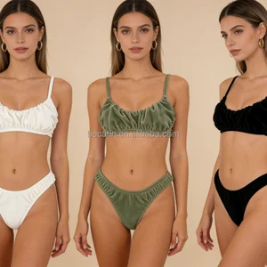 OEM Professional Custom High Quality Brazilian Bikini 2 Piece Set Sexy Swim Suit for Women Solid Color Terry Fabric