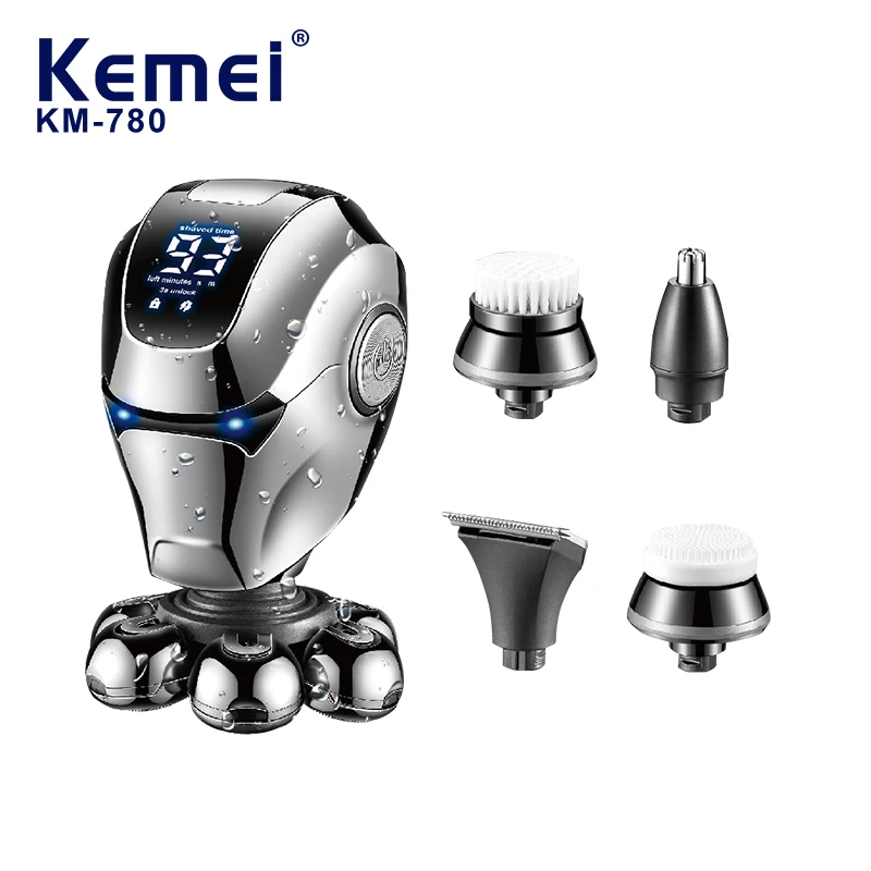 ماكينة حلاقة كهربائية متعددة الوظائف من KEMEI 7D رؤوس مقاومة للماء لقص شعر اللحية والأنف والأذن ماكينة حلاقة للوجه