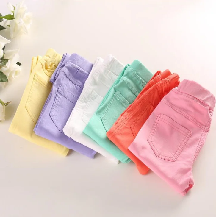 Модные брюки-карандаш для девочек, эластичные штаны для малышей, облегающие детские леггинсы, джинсы, эластичные детские брюки