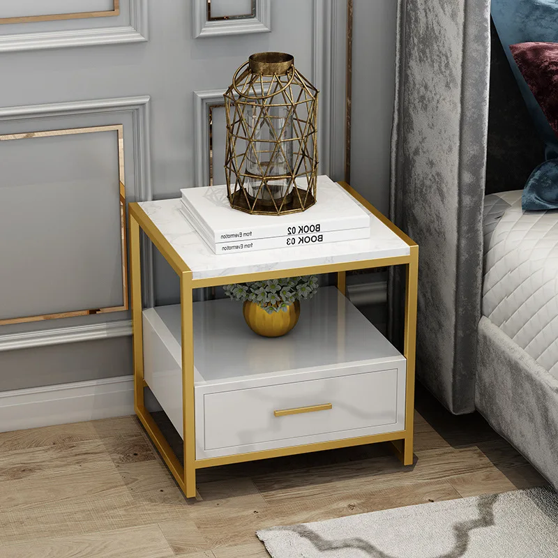 New high quality light luxury marble table top single drawer bedside table suitable for living room bedroom storage cabinet