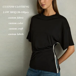 Factory Asymmetrical Bottom Color Block Split Side Cotton Tshirts Women Summer Short Sleeve Crew Neck Basic t Shirt