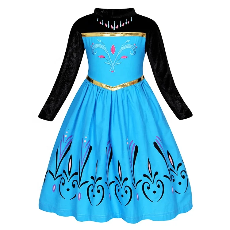 open lace back dress Frozen 2 Toddler Princess Costume Trailing Elsa Dress for Girls Blue / 5