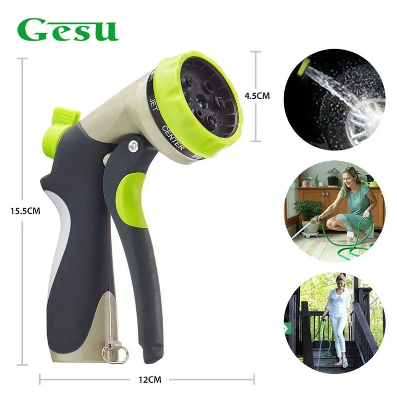 Gesu Garden Hose Nozzle Hand Sprayer 8 Pattern Adjustable Heavy Duty