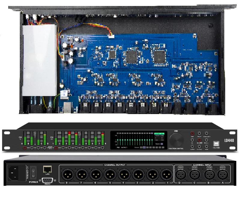 LD448 Professional DUAL DSP 32 Bit 4 Input 8 Output Audio Processor with FIR Equalizer System ADI Chip Dynamic Audio Equipment