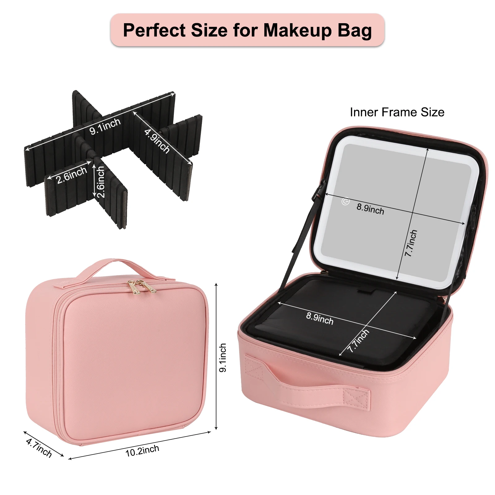ReIaveI Makeup Bag with Light up Mirror with 3 Color Lights Makeup Case Travel Bags Brush Organizer Storage Box
