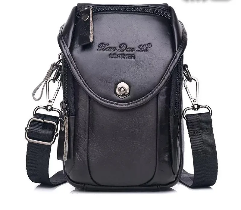 Men's Genuine Leather Crossbody Waist Bag Small Multi-function Pouch