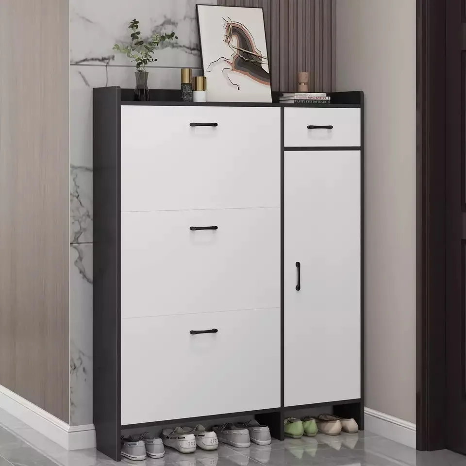 White Modern Wood Shoe Cabinet 50 Pairs Storage Organizer