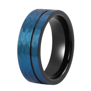 8mm Tungsten Inlay Fashionable Two Tone Blue Black Plated Rings for Men Custom Jewelry Wholesale