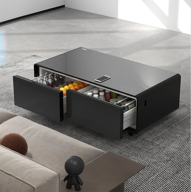 Moderner Luxus-smart-couchtisch Mit Kühlfächern,Usb-anschlüssen Und Kabelloser Ladefunktion Für Das Wohnzimmer