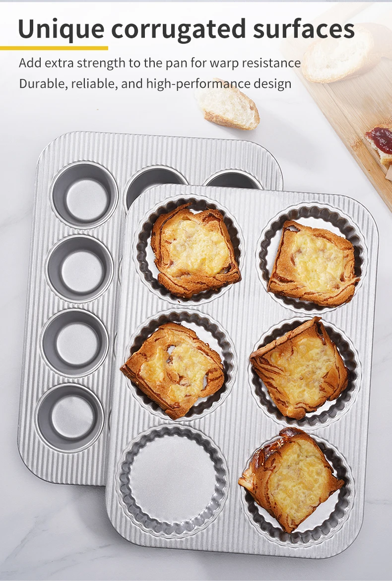 Non Stick 1mm Corrugated Surface Carbon Steel Cupcake Muffin Pan