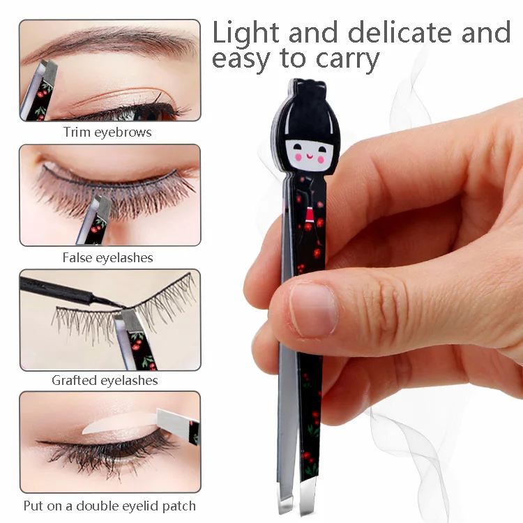 Pinza Per Pinzette Per Sopracciglia In Acciaio Inossidabile A Forma Di Bambola Giapponese Colorata - Foto 8