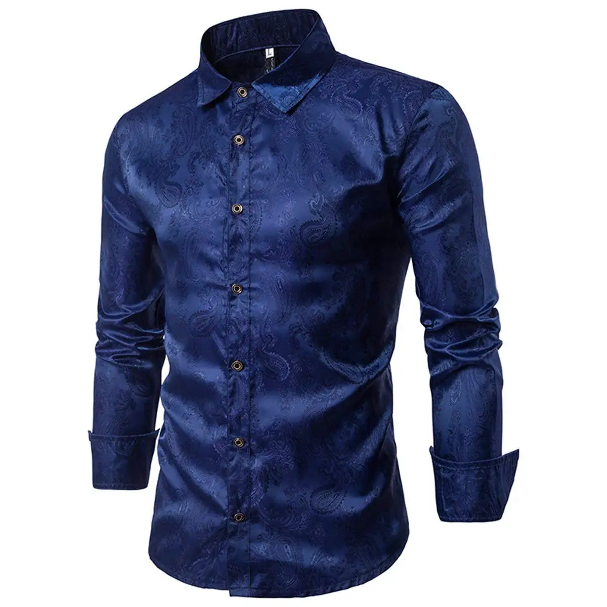 Custom White Polyester Long Sleeve Dress Shirt Party Button-down Paisley  Men Shirt