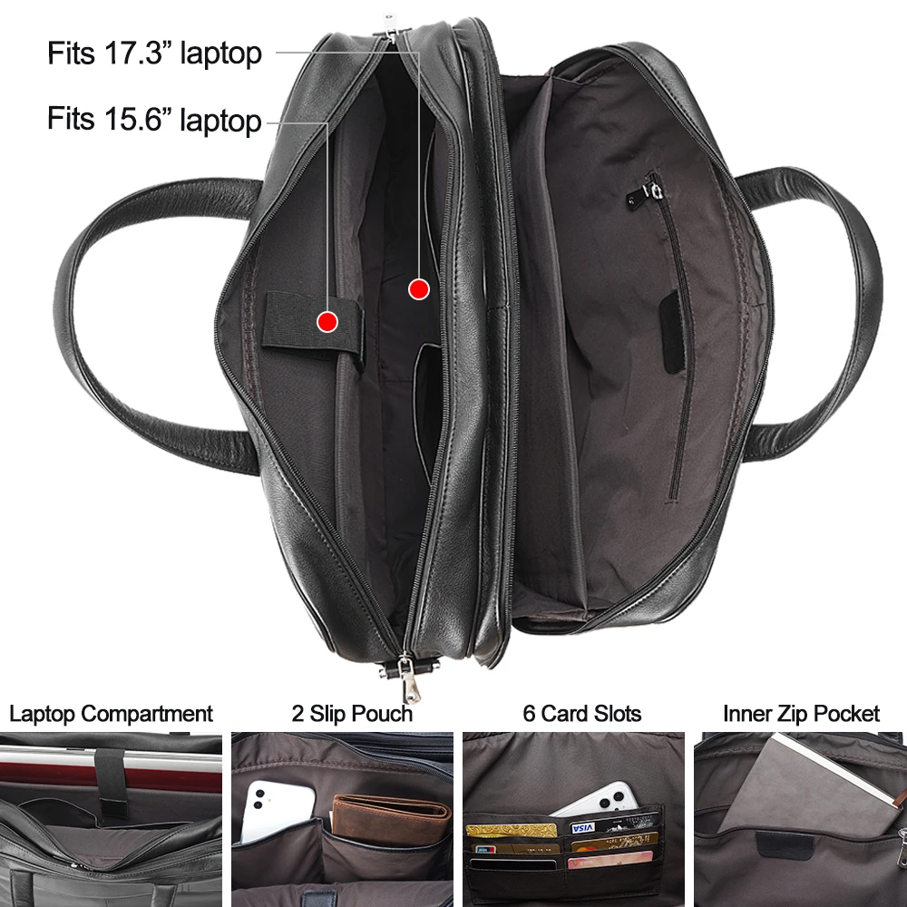 Tiding Fashion Top Grain Real Leather 17 Inch Laptop Briefcase Messenger Bag Black Men Genuine Leather Computer Briefcases