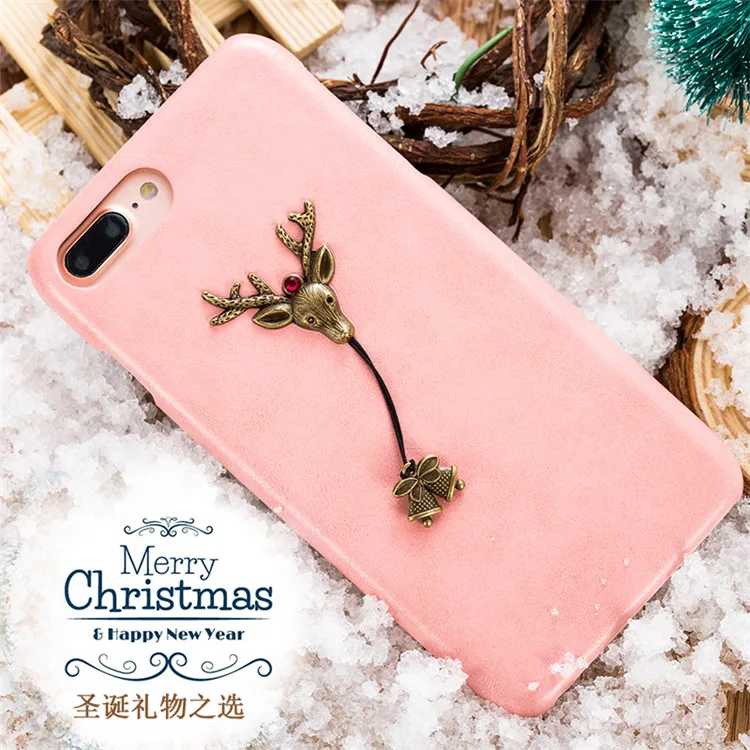 Luxury genuine leather christmas deer phone case for iPhone 7p 8p