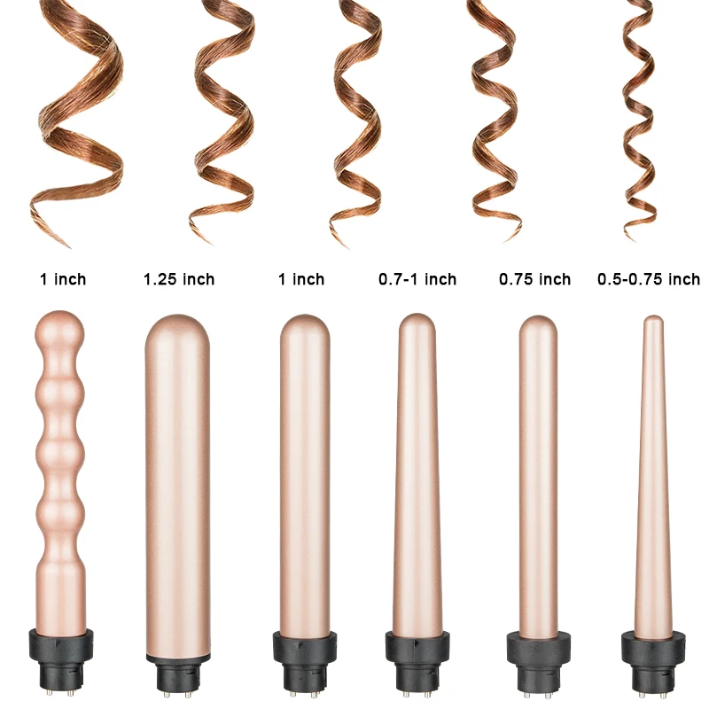 Professional Salon 6-in-1 Multifunction Interchangeable Hair Curling Wand Iron Electric Hot Curlers Automatic Rotating Household