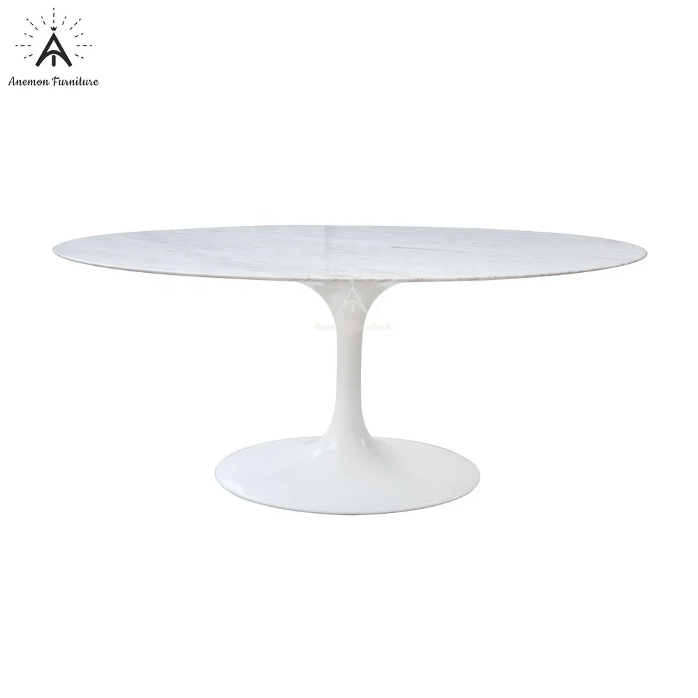 AF T159 Italian Contemporary Design White Marble Fiberglass Oval Tulip Dining Table