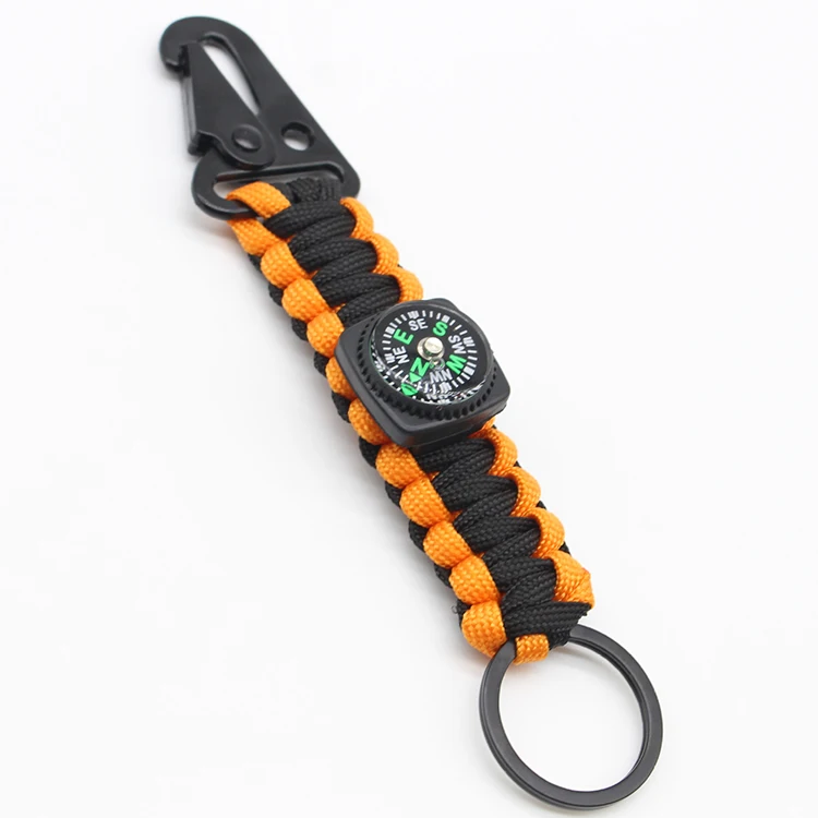 Outdoor Paracord Keychain with Carabiner and Compass