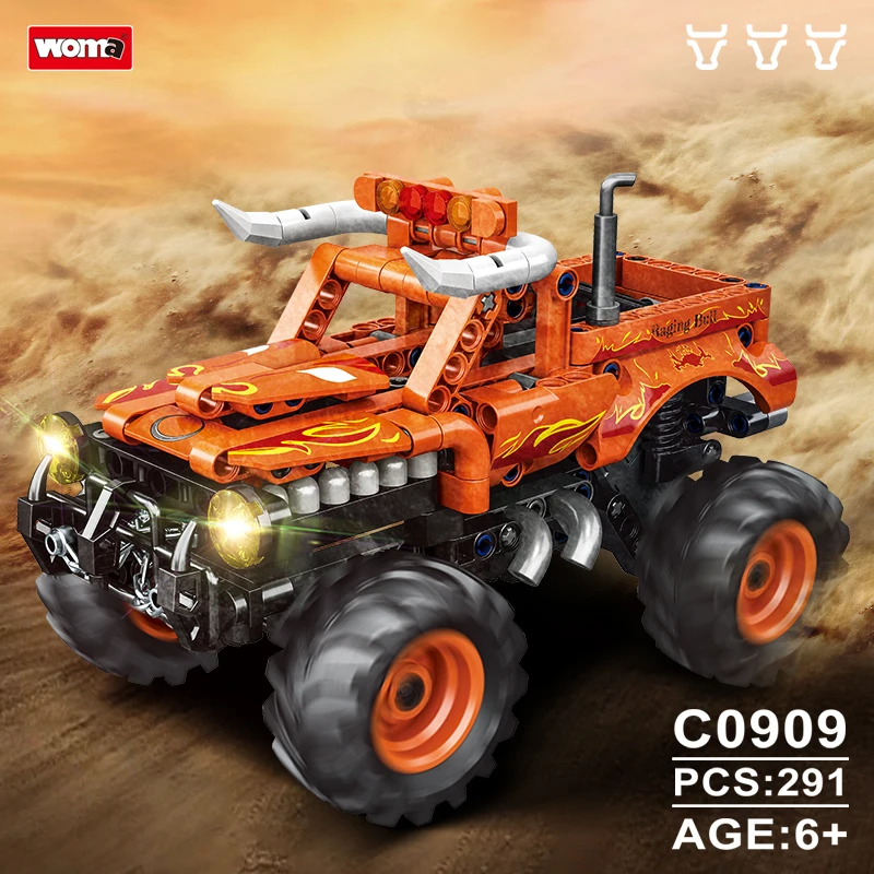 WOMA TOYS 2023 Kids Assembly Technic Sports Car Boy DIY Mechanical Gear Technical Pull Back Car Building Block Brick Gift Toy