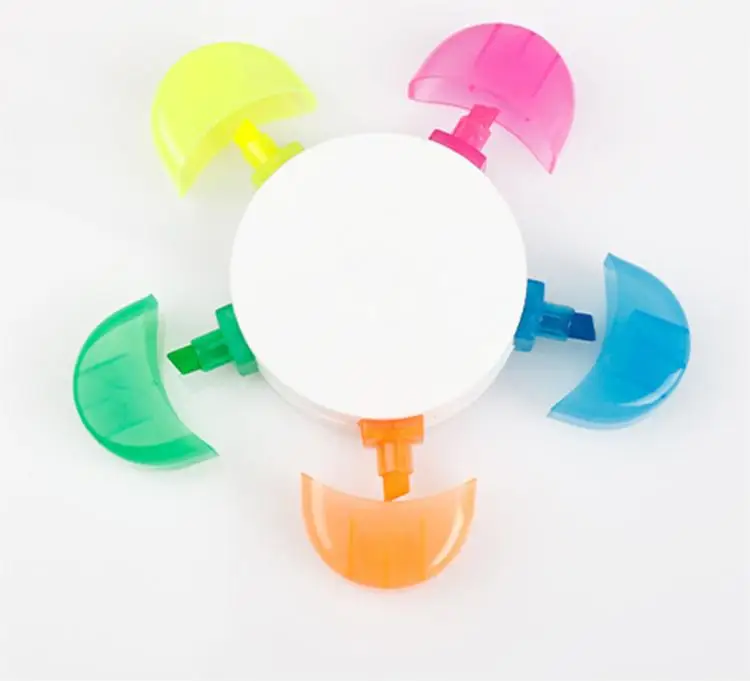 Custom Logo Multi-Color Flower-Shaped 5-in-1 Fluorescent Pen Set Oblique Brush Tip Loose Markers Promotional Highlighters