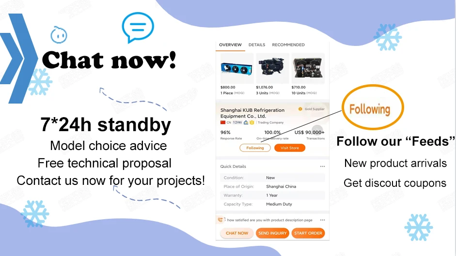 Kub OEM Industrial Water Chiller with 3HP to 50HP Semi Hermetic Compressor and 380V 50Hz Power Supply with 1 Year Warranty