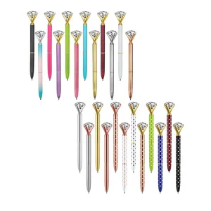 Best Selling Metal Diamond Rhinestone Crystals Pen With Custom Rose Gold Big Gemstone Stone on the Top and Ball Ballpoint Gift