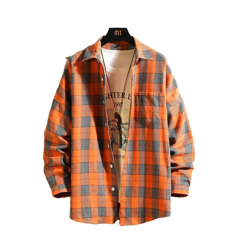 men's casual plaid long sleeve shirt