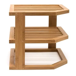Оптовая продажа 3 яруса из бамбука и дерева тарелки для хранения Организатор угловая полка для кухни
