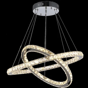 Zeal Lighting Living Room Dimmable 3 Ring 2 Circle Hanging Crystal Pendant Light Chandelier Dinner Room