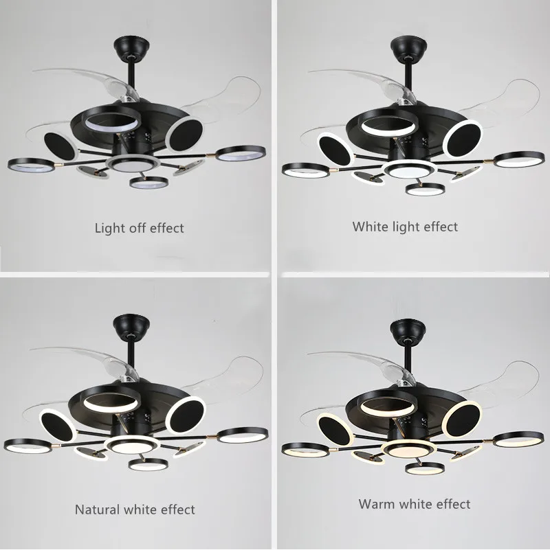 42 inch luxury  Foldable ceiling ABS Fan Blade chandelier with remote control fan lamp fixtures Led Light Fans Light