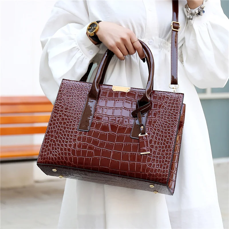 Genuine Leather Women Bags Brand Handbags Mother Tote Bag Crocodile Pattern  Luxury Fashion Shoulder Messenger Bag Trend Vertical