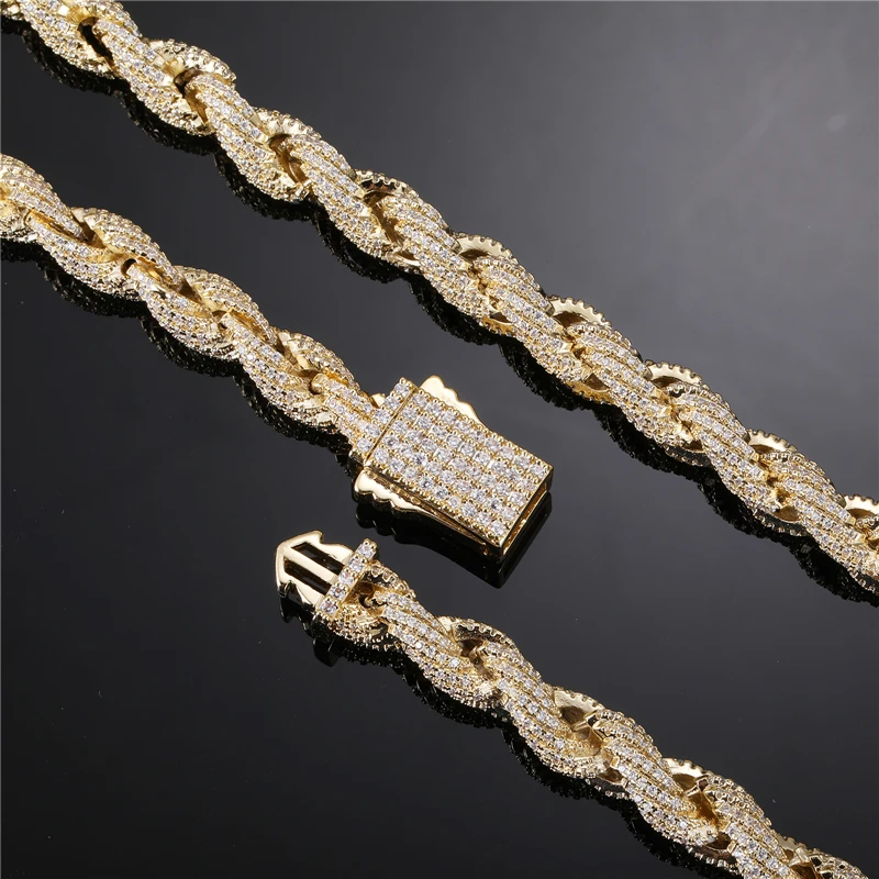 DE Hot Sale Cuban Link Necklace 8mm Round CZ Rope Chain Trendy Hip