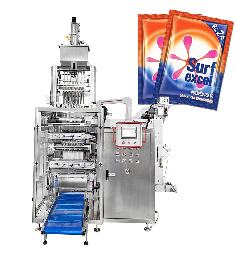 Full automatic vertical 4 lane 6 lane detergent powder multi lane 4 side sealing sachet washing powder filling packing machine