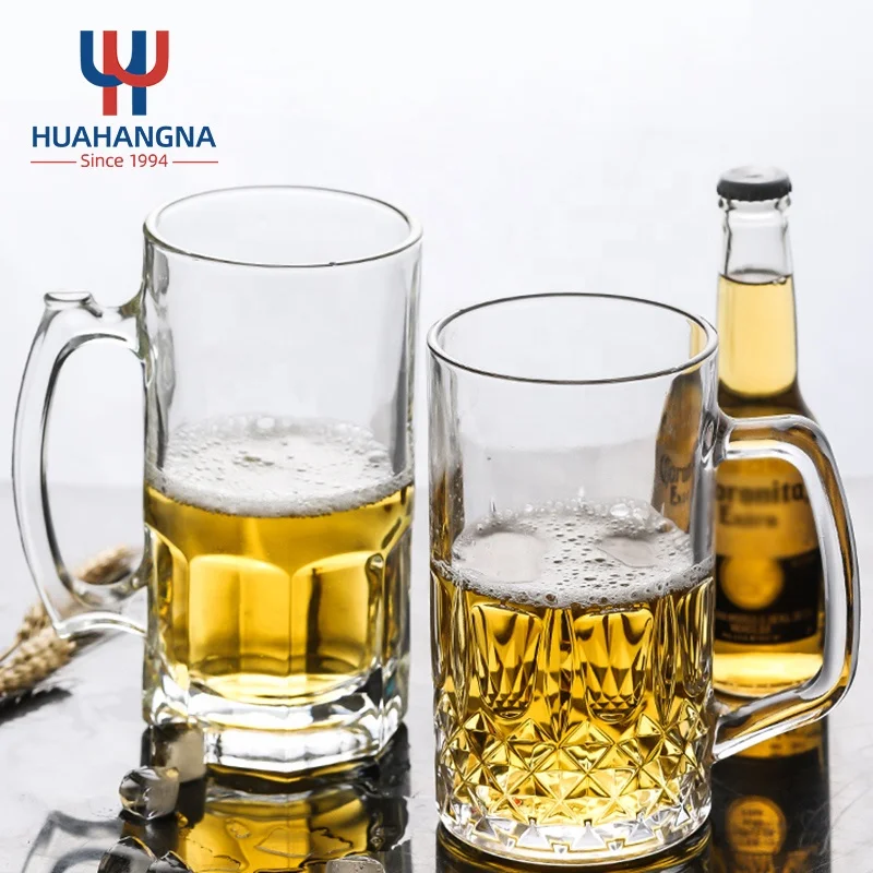16oz Classic Heavy Base Beer Cup 500ml Large Clear Water Glass with Handle for Pub Bar for Serving Alcohol Beverages