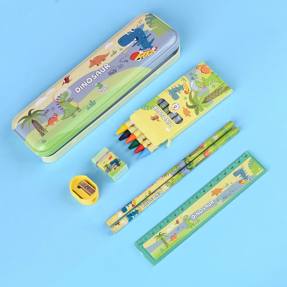 Portable Cheap 6-In-1 Cartoon Kindergarten School Stationery Set with Gift Package for Children Back to School