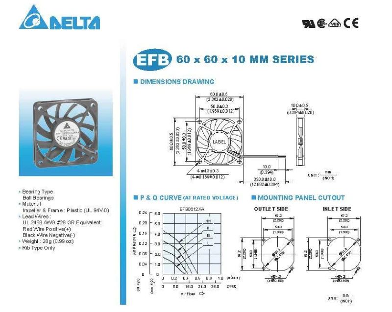 Original electric axial flow cooling fan EFB0612HA 12V DC fan