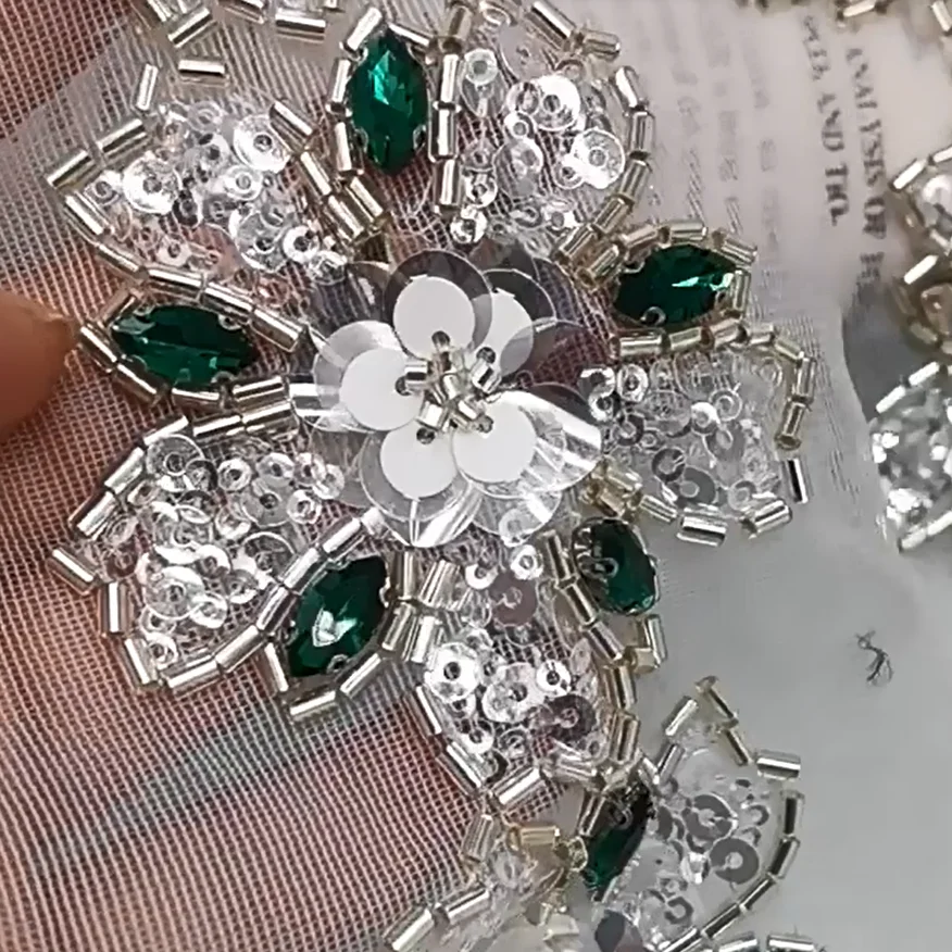 Блестящая кружевная лента ручной работы ширина 7 см Цветочные бусины блестки штрих-код Тюлевая сетчатая отделка для одежды воротник