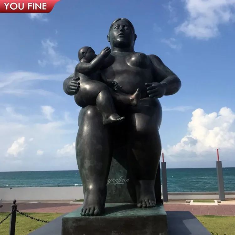 YOUFINE  Custom Botero Style Maternity Statue Cast Bronze Fat Lady and Baby for Medical Center and Garden